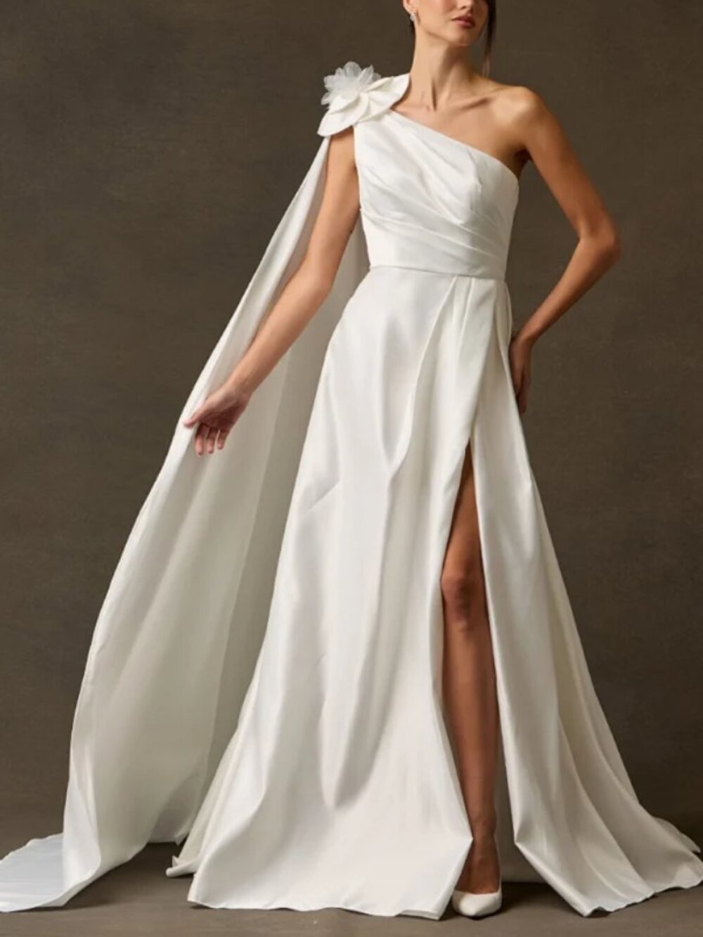 WEDDING DRESS WITH REMOVABLE CAPE. A LINE BRIDAL GOWN.DESTINATION CHURCH CEREMON